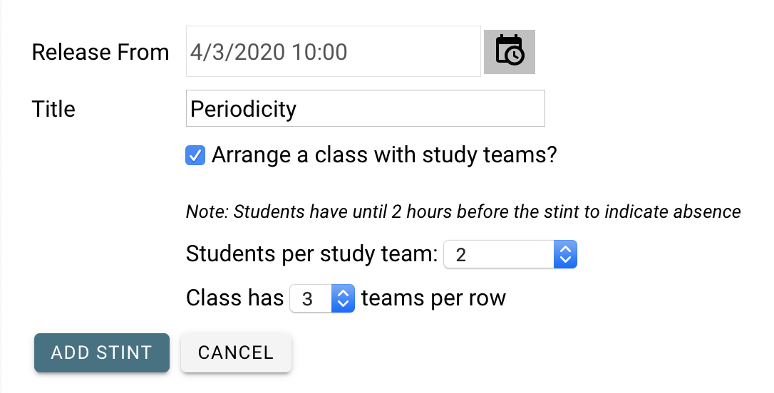 Teacher UI for study teams