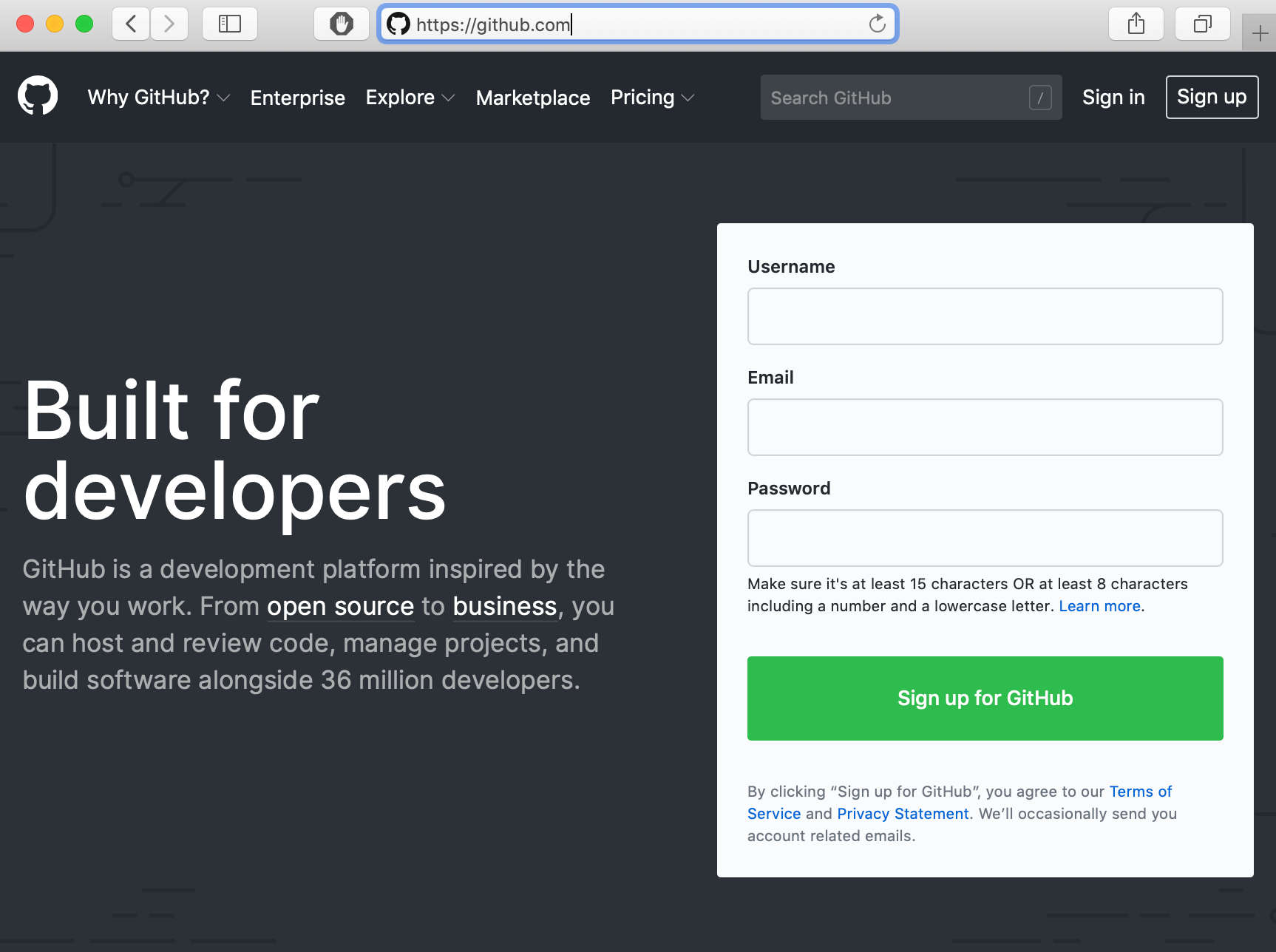 Github front page