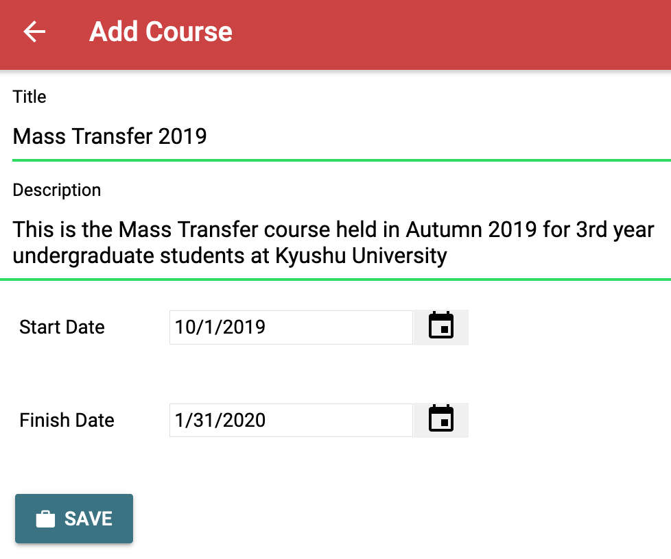 Enter details of your course